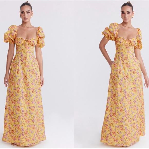 NWOT HOUSE OF CB Felizia Butter Print Puff Sleeve Maxi
Sundress sz XS Plus cup - Picture 1 of 9